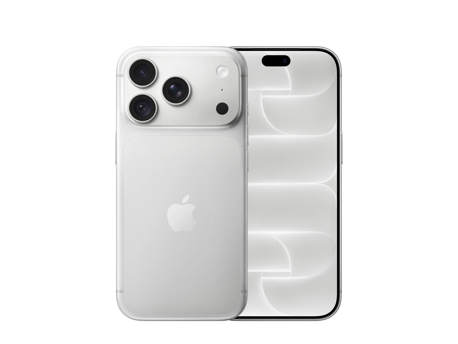 iPhone 18 Pro v barvě Silver, celý telefon zepředu a zezadu